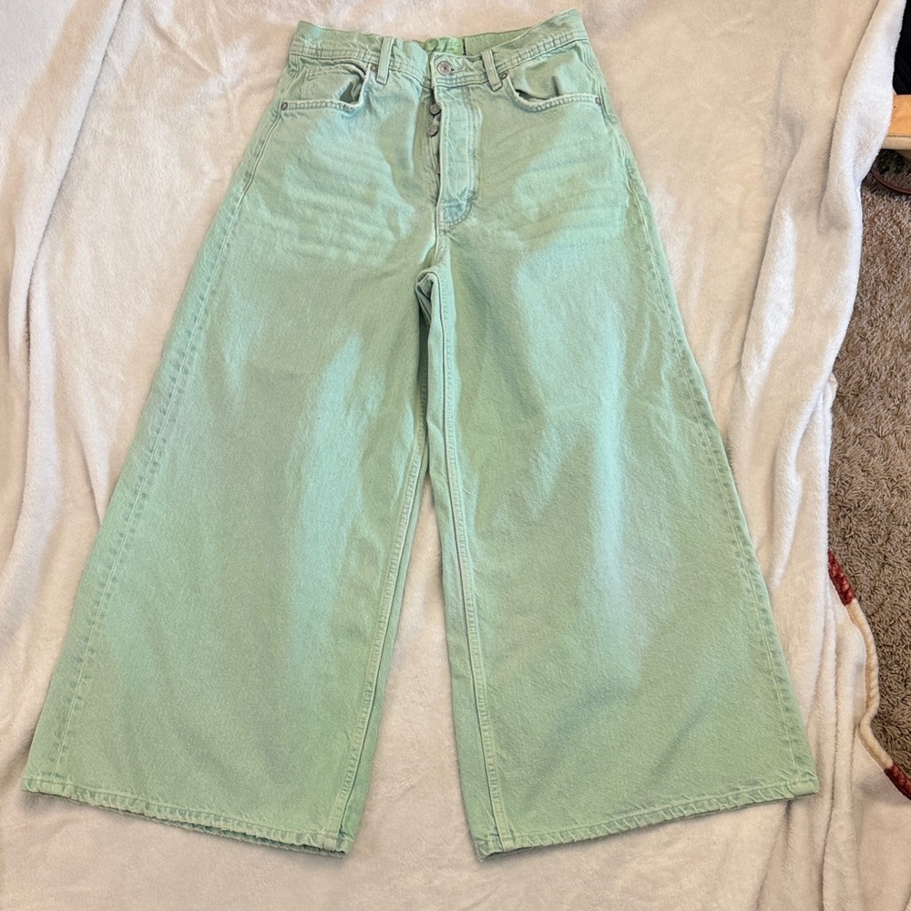 Free People Light Green Flare Jeans